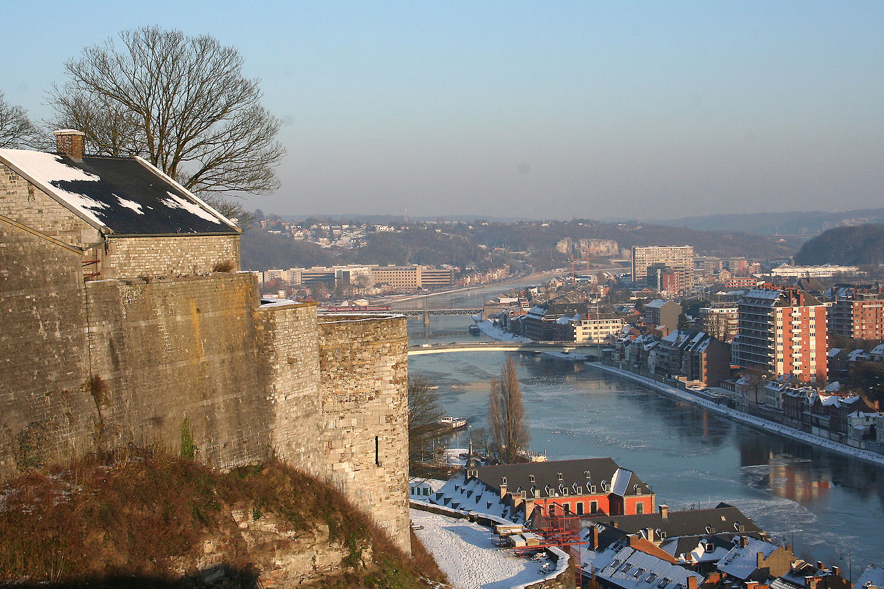 Namur (Belgium), the Meuse river, the Jambes' bridge and the citadel.